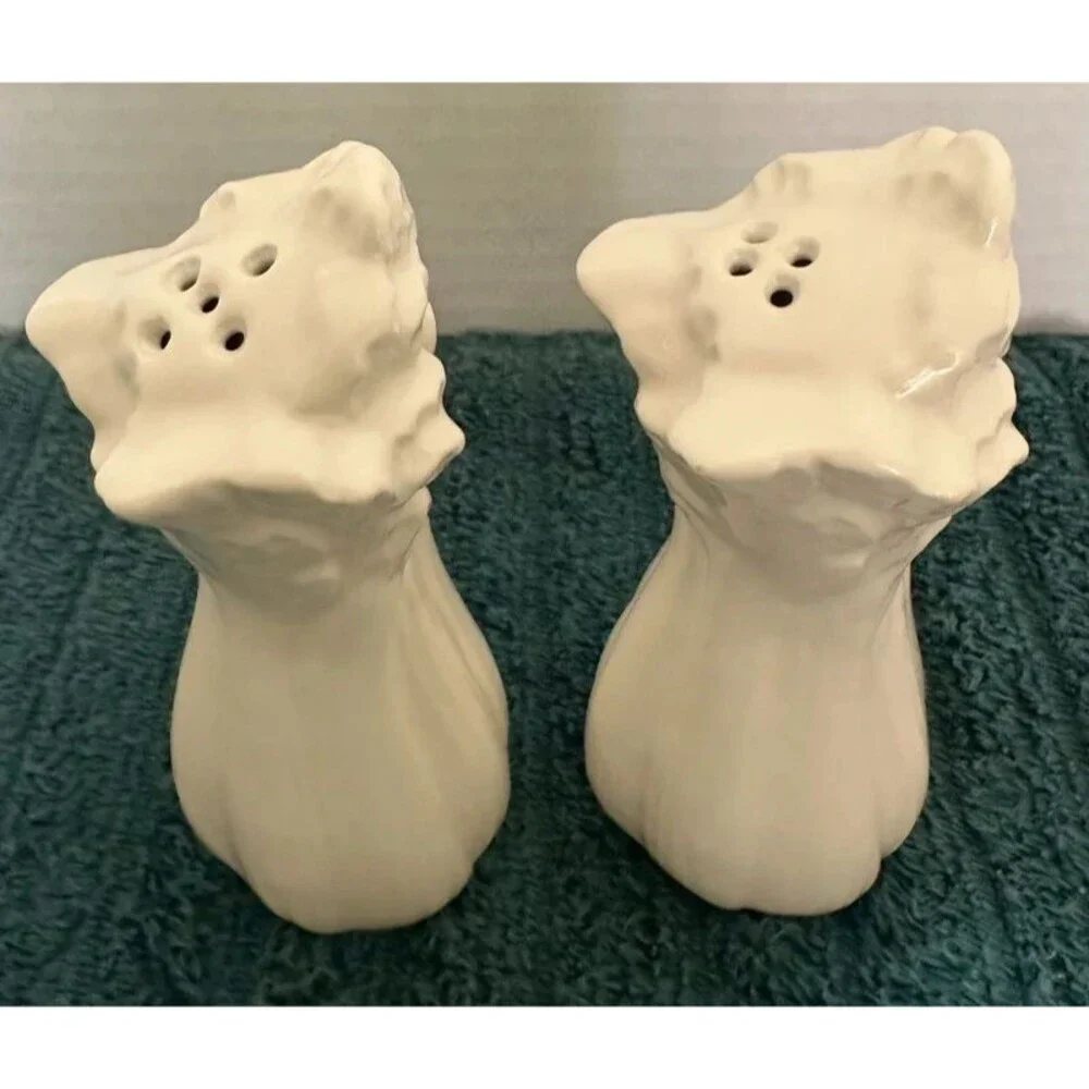 Vintage White Ceramic Celery Stalk Salt and Pepper Shakers MCM